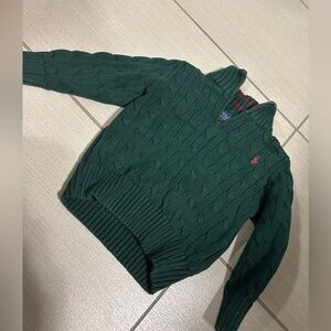 Polo Ralph Lauren 3T emerald cableknit quarter zip sweater